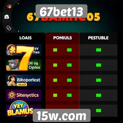 Comparação de jogos populares disponíveis no 67bet13